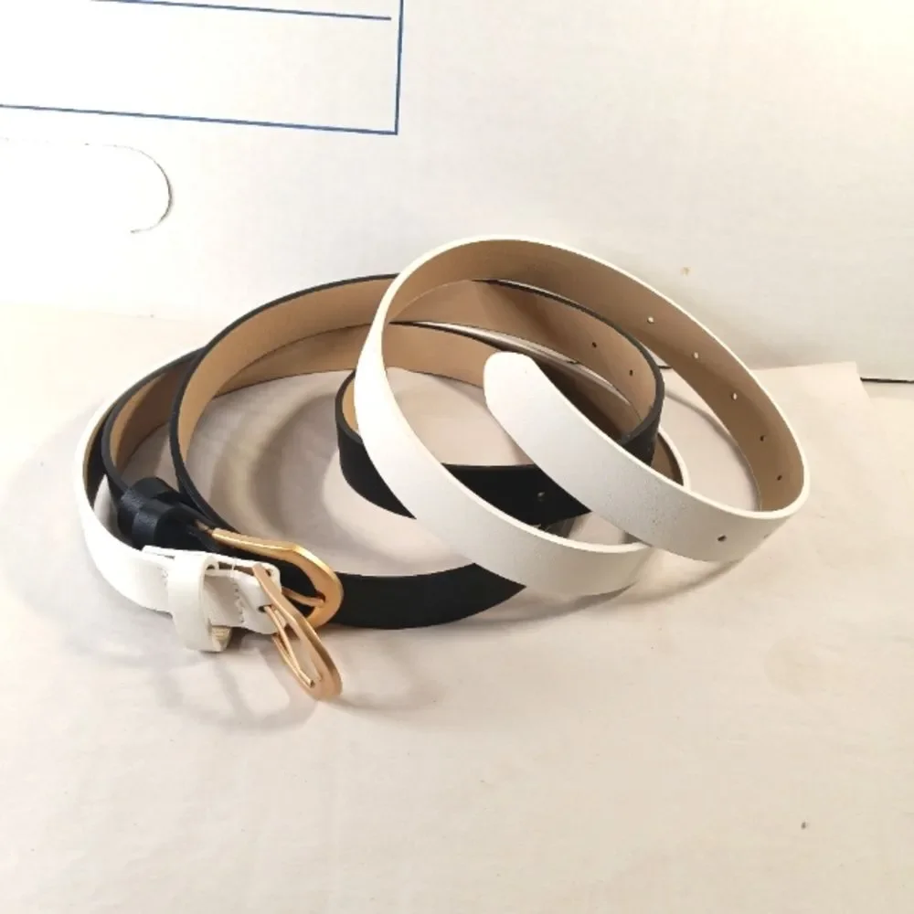 Black and White 37 Inch Leather Skinny Belt Bundle